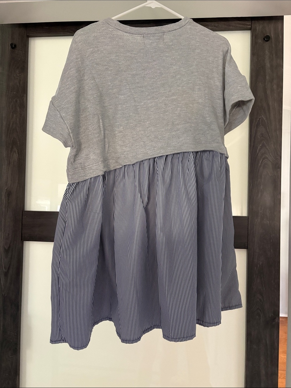 Bucket List Gray Tunic or dress with Navy Pinstripe Skirt - Picture 2 of 4